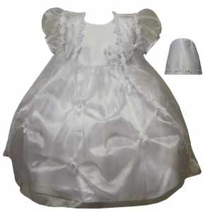GIRLS CHRISTENING DRESS W/ BONNET HAT 0512451-WHITE